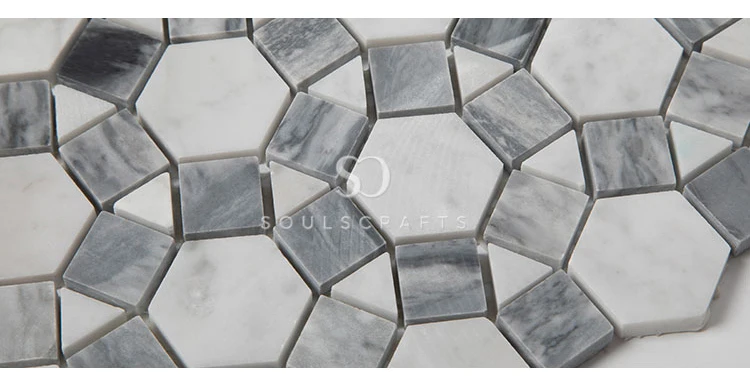 Carrara White Mixed Grey Sunflower Mosaic Tile Pattern Mosaic Stone Marble