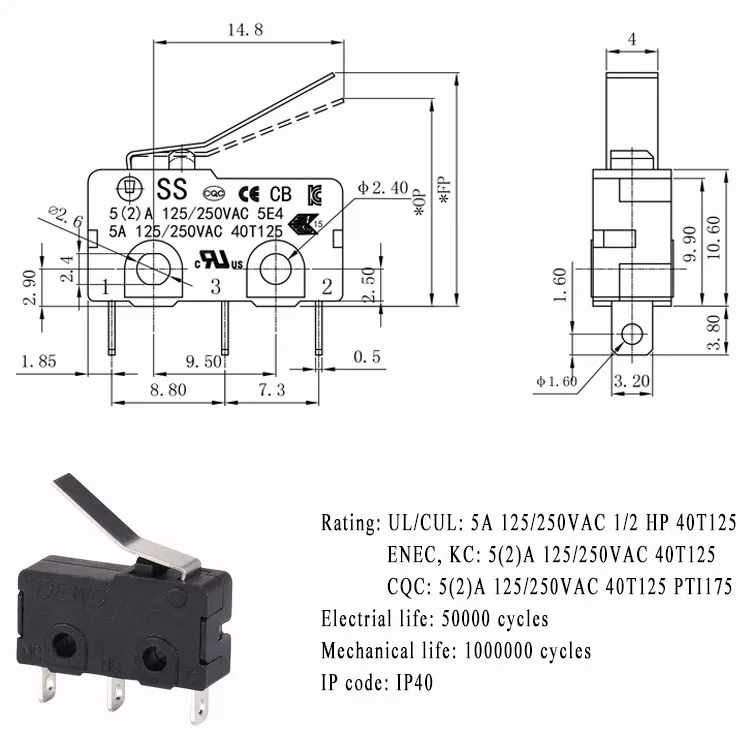 Dewo 5a Tipos-de-microswitch High Sensitivity Snap Action Microswitch ...