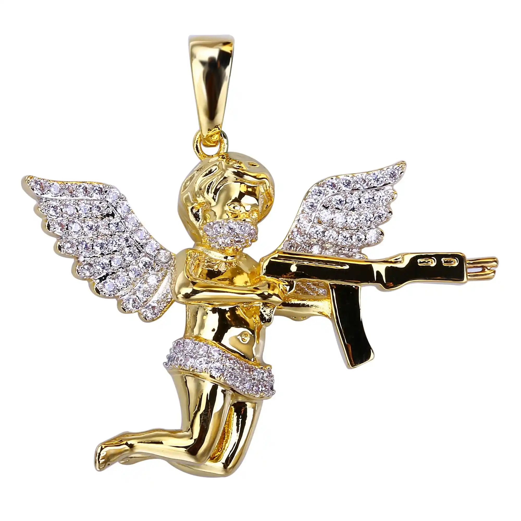 18k Gold Plating Cubic Zirconia High Quality Love Cupid Archery Angle Wings Pendant Necklace Buy Iced Out 18k Gold Plated Hip Hop Trend Jewelry Micro Pave Cz Angle Wings Pendant Stainless Steel Necklace Diamond Eval Angle Pendant Iced Out