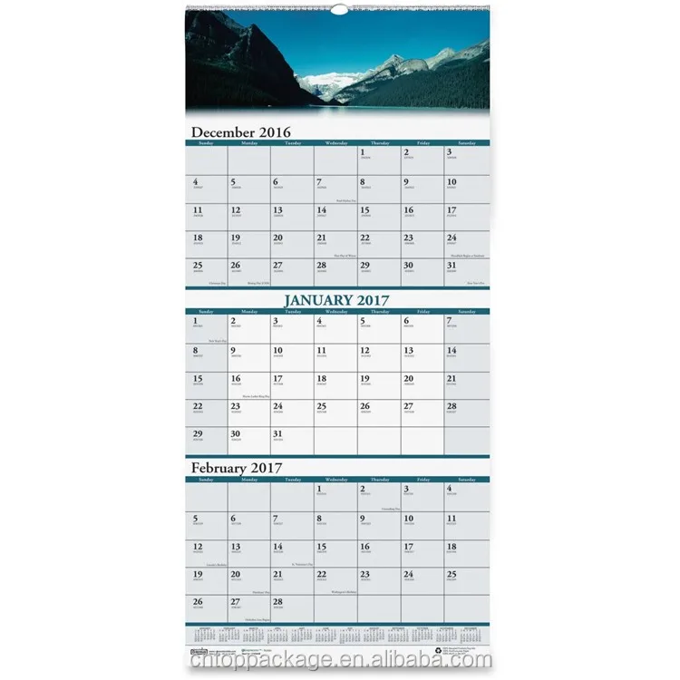 Wholesale Custom 3 Months Wall Hanging Calendar Printing 2018 2019