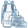 Lokass multifunction 6 in 1 Clear PVC Backpack with Cosmetic Makeup Zipper Pouch and Transparent School Book bags