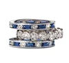 925 Sterling Silver Simulated Sapphire and CZ 3PCS Stackable Ring Set