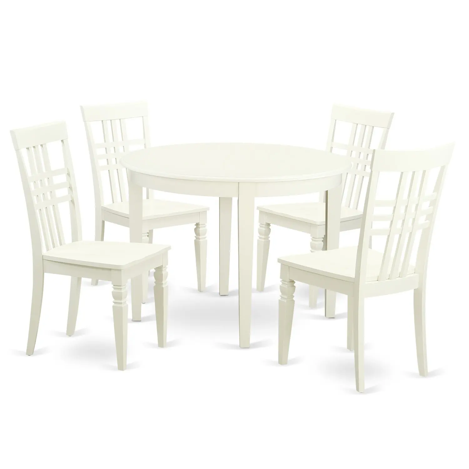 East West Furniture BOLG5-LWH-W 5 Piece Table and Chair Set with One Boston Table and Four Dining Chairs in Linen White Finish