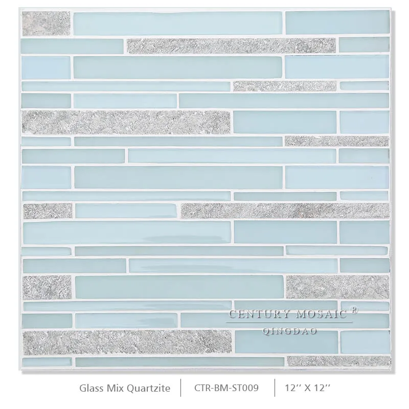 Green Blue Glass Strip Mosaic Tile For Bathrooms Floor And Wall
