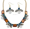 Fashion 18K Gold Filled Crystal Acrylic Geometric Necklace Earring Jewellery Set For Women