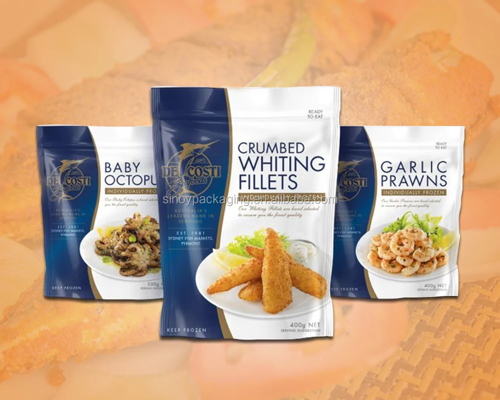 Custom Printed Vacuum Seal Zipper Freezer Frozen Fish Shrimp Packaging