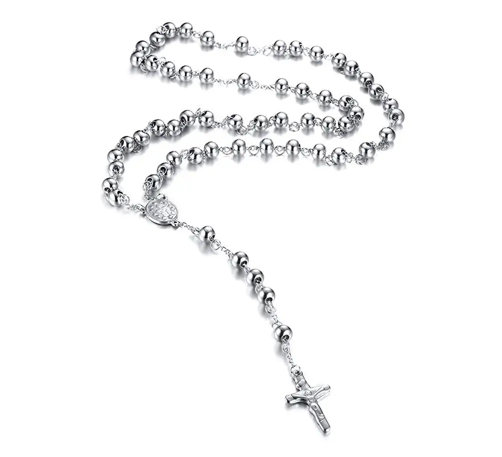 Necklace Opeof Women Catholic Jesus Cross Rhinestones Rosary Beads Pendant Necklace Jewelry Black