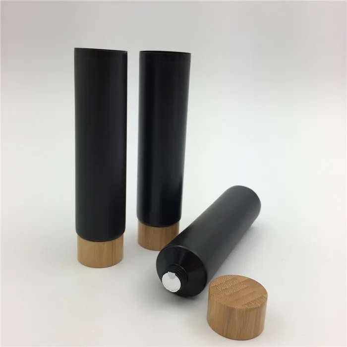 Download Matte Black Cosmetic Cream Tube With Bamboo Cap 100ml ...