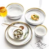 Zogift high quality white grey dinnerware sets marble dinner set gold rim tableware