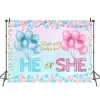 He or She Gender Reveal Background Blue or Pink Balloons Photography Backdrop