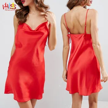 red silk mini slip dress