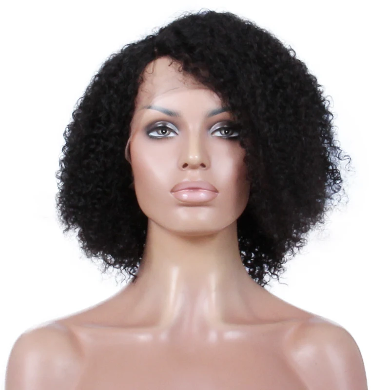 Premier Best Short Indian Remy Afro Kinky Curly Human Hair Lace Front Wig For Black Women