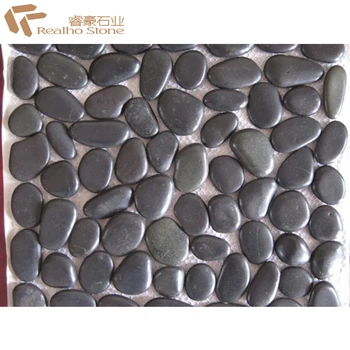 Resined Black Flat Round River Rock Pebbles Stones For Wall