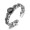 CZCITY Real 925 Sterling Silver Retro Open Rings for Women Unique Hollow Leaf Design Vintage Gemstone Cuff Rings