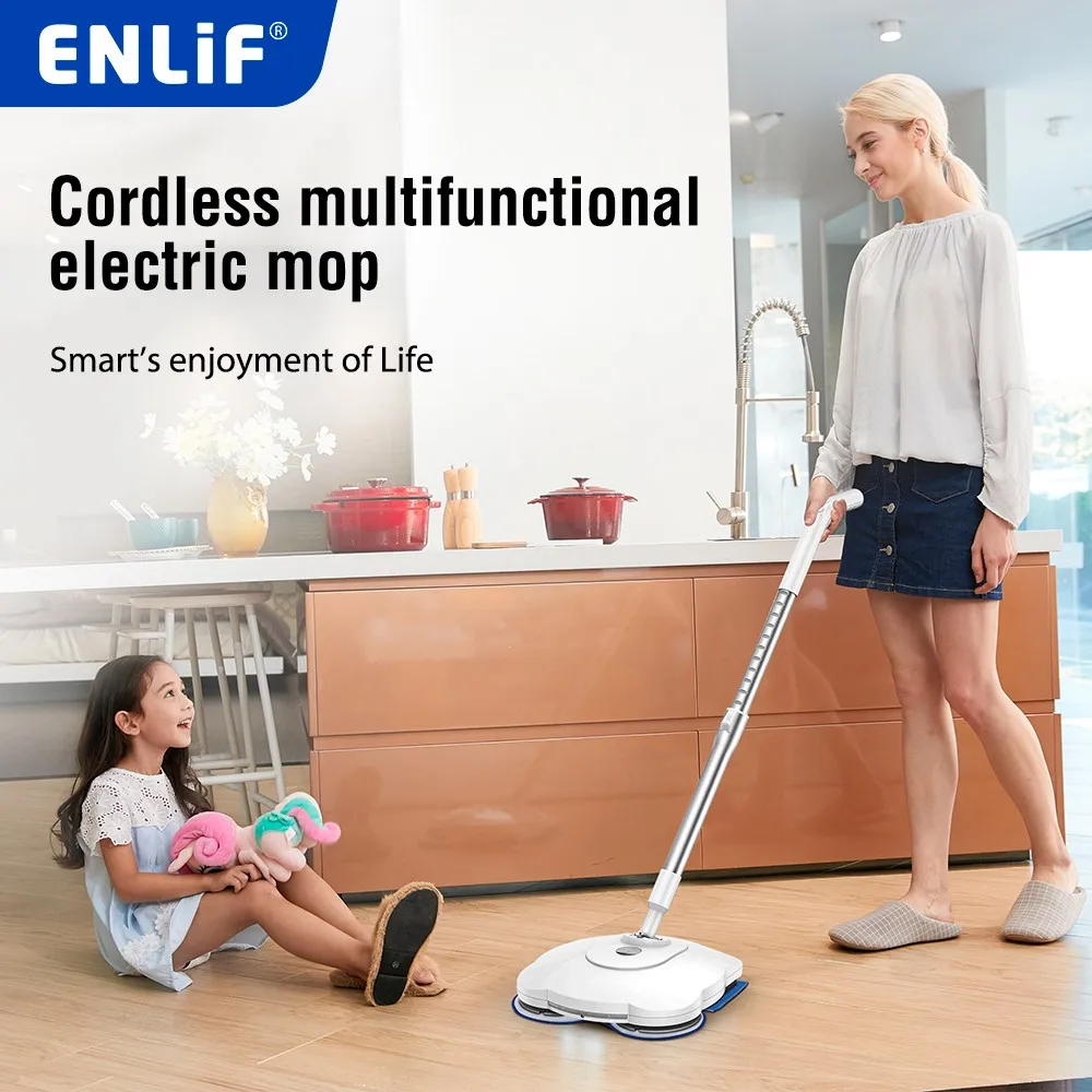 Enlif Rechargeable Cordless Electric Mop Auto Spin Mop 360 Rotation Mop