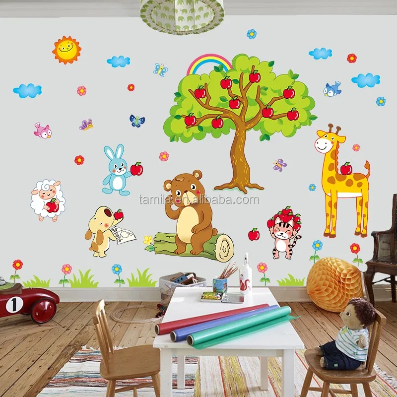 Cartoon Forest Tree Branch Animal Bear Giraffe Wall Stickers For Kids Rooms Boys Girls Children Bedroom Home Decor Buy Living Room Decorative Wall Sticker Room Decor 3d Wall Stickers Large Decorative Wall Stickers Product