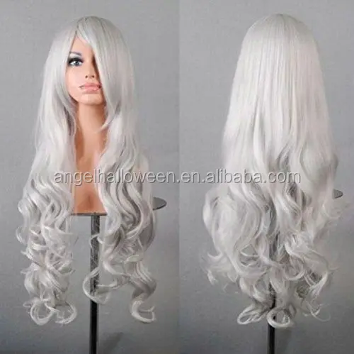 white curly cosplay wig
