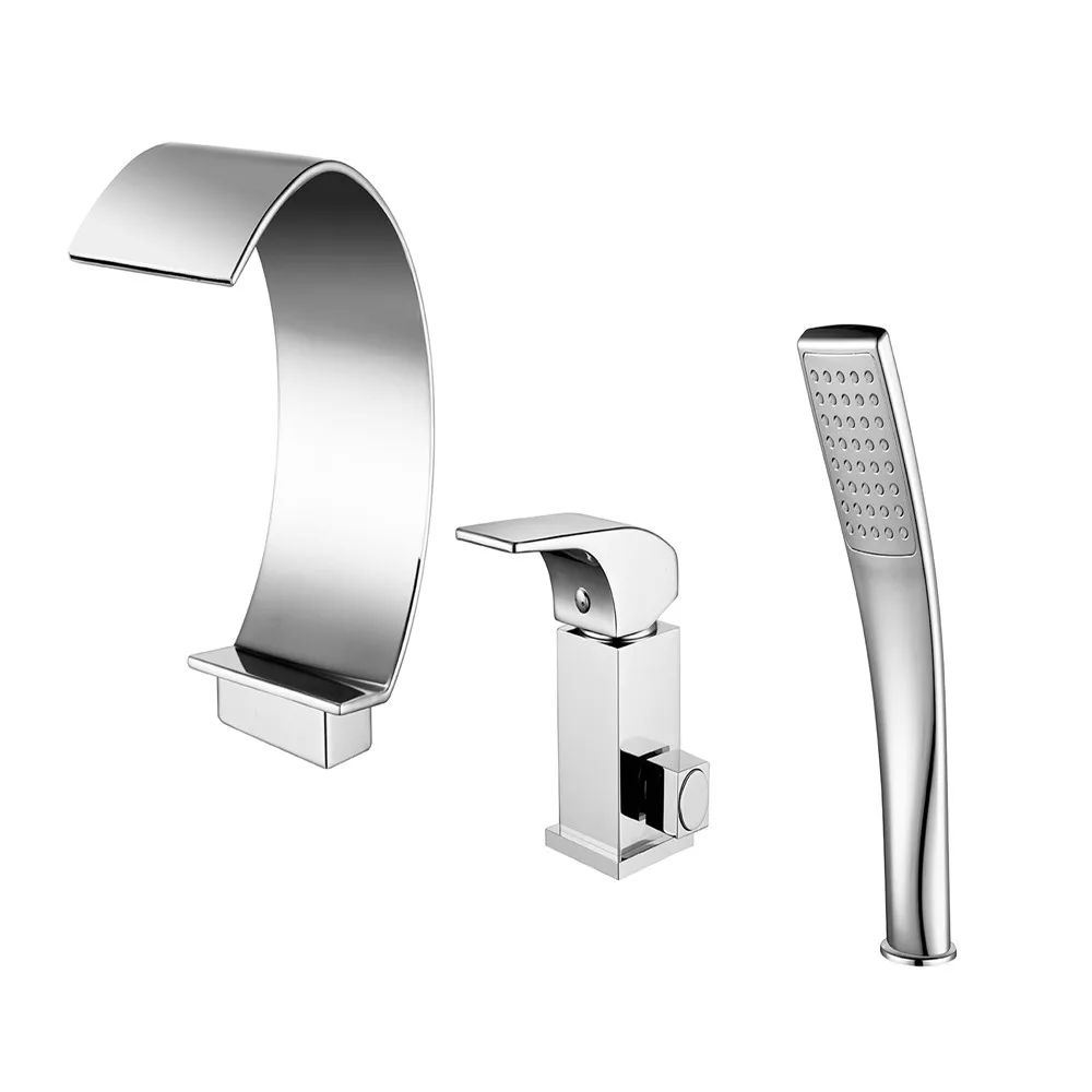 Hot Sale 3 Holes Deck Mounted Waterfall Bathroom Faucet With Rain