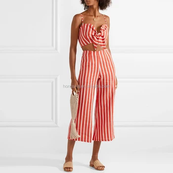 striped linen wide leg pants