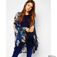 2016 new Maternity women summer romantic Tassel print Europe cardigan blouses 7 sleeve chiffon long blusa