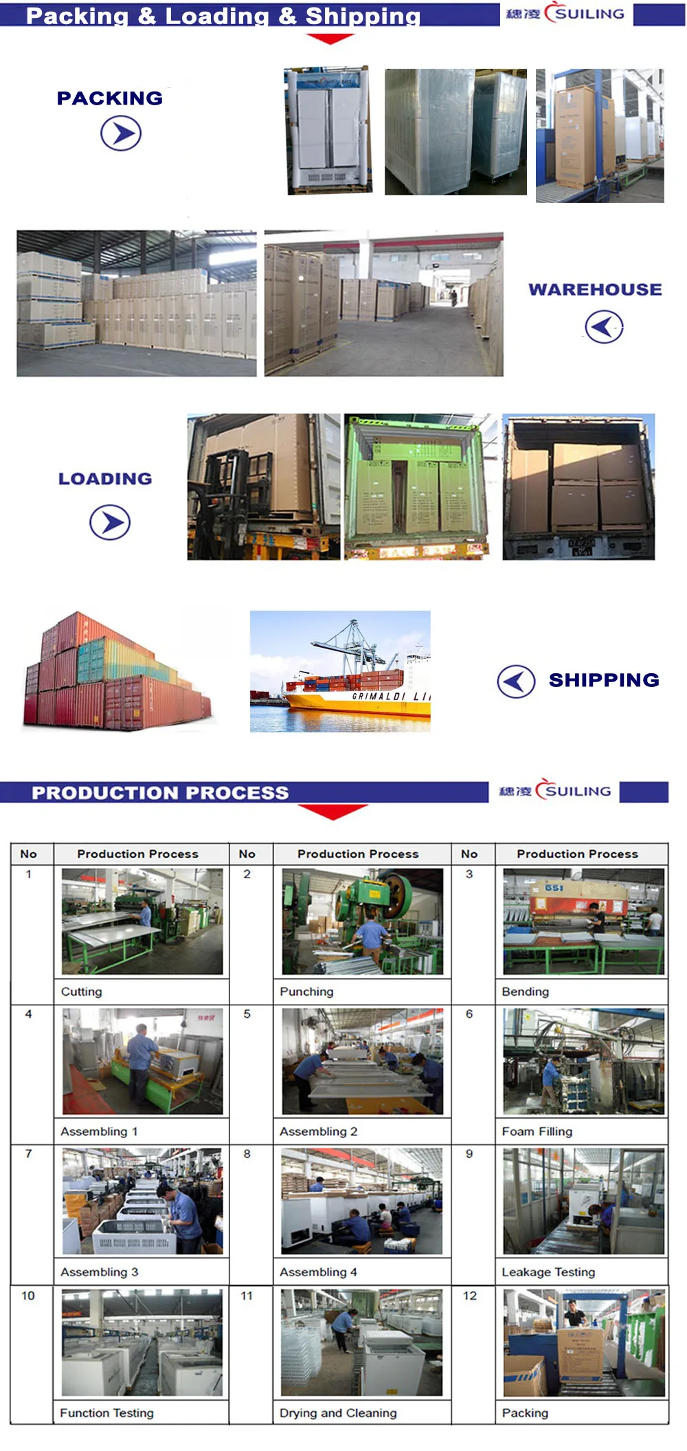 Suiling 1664l Triple Door Big Capacity Commercial Meat Deep Freezer Bd