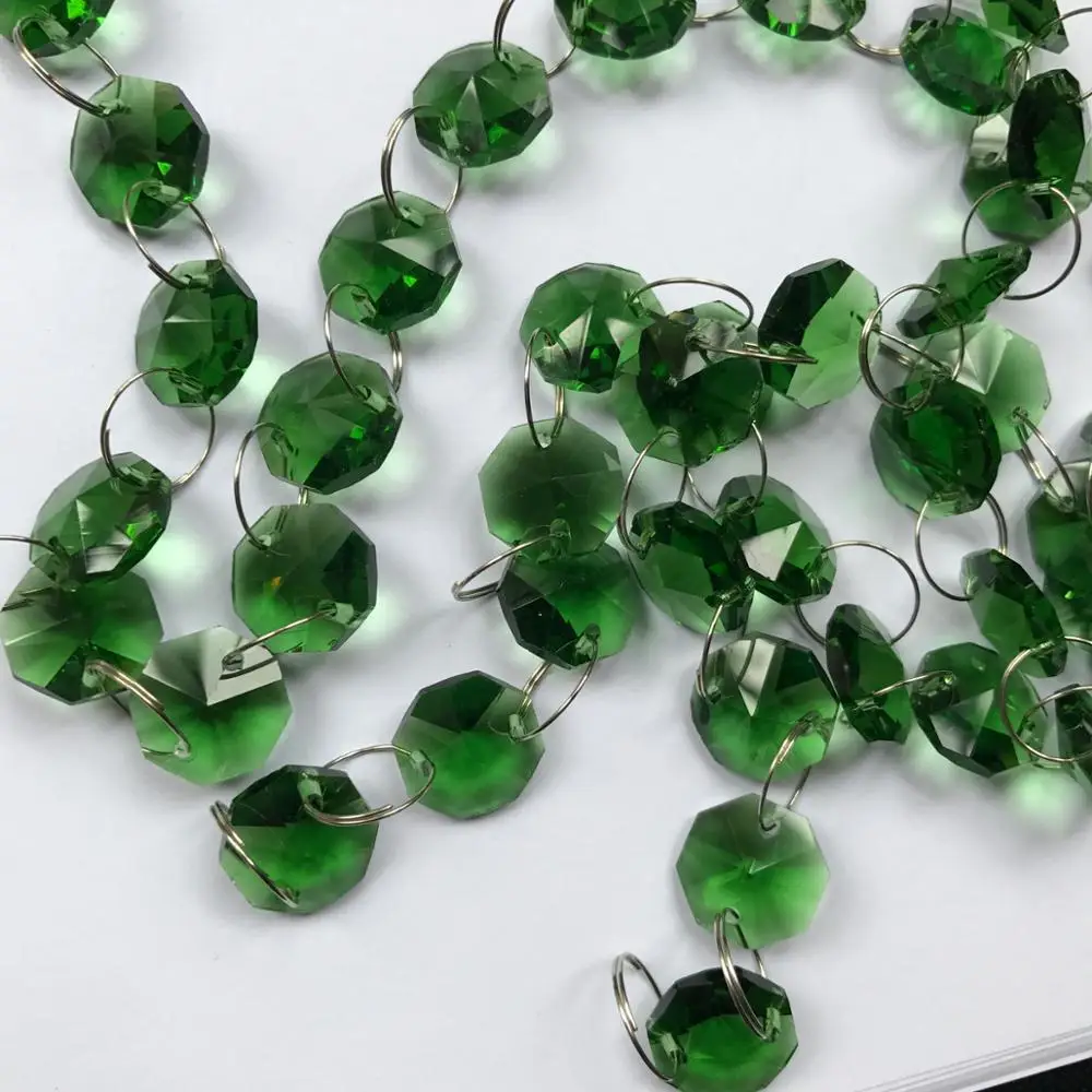215cm Crystal Green Chandelier Lamp Octagon Beads Chain Wedding Decor Pendants 