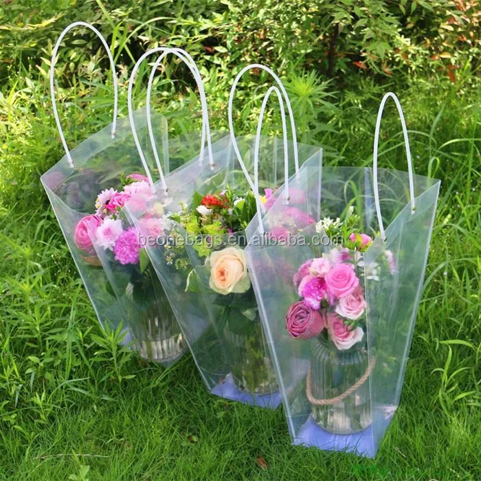 Clear Vinyl Plastic Flower Packaging Bag With Handle Buy Plastic