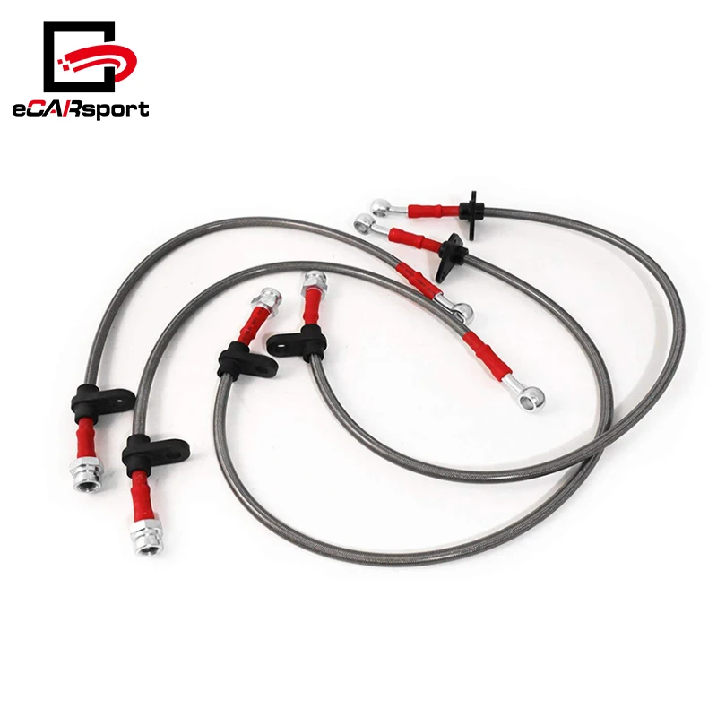 01-05 Honda Civic Front Rear Red Stainless Steel Hose Oil Brake Line Cable Black