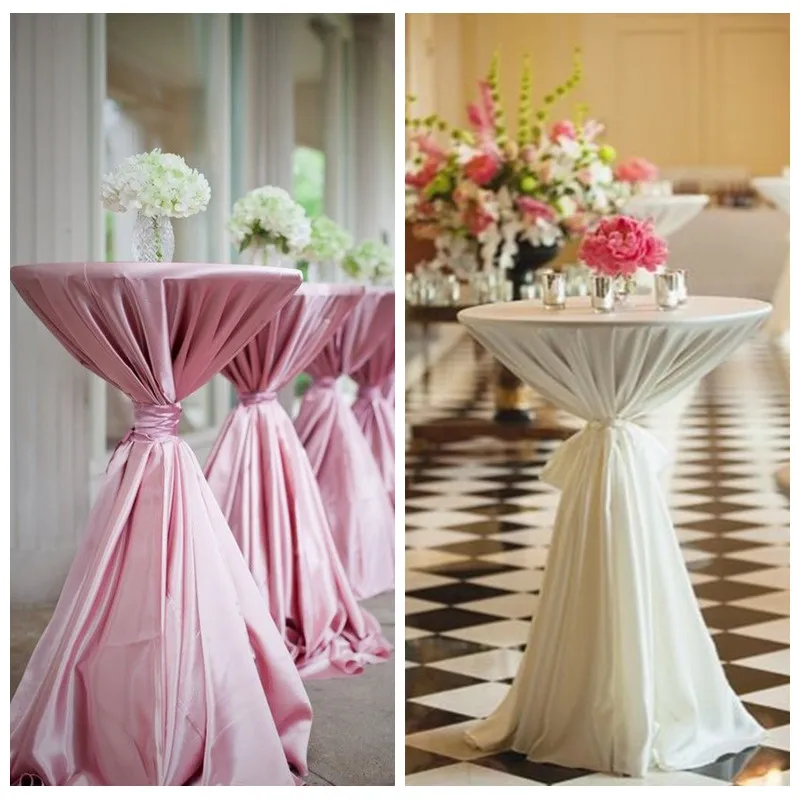 White Satin Ribbon Tied Cocktail Table Cover Pleat Table Linens - Buy ...