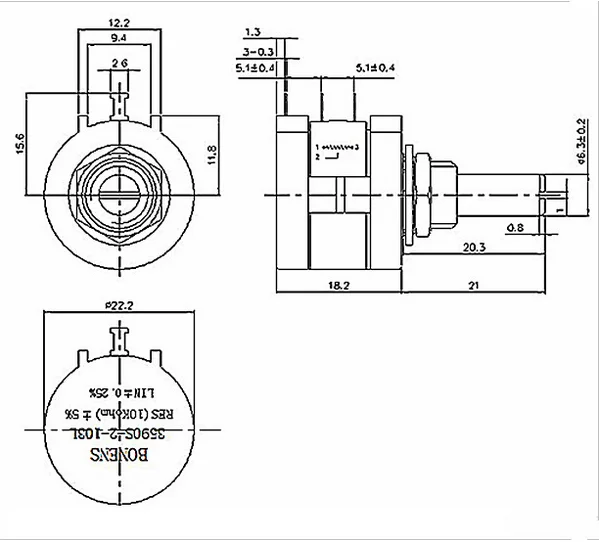 Replacement Wxd3590s-2 10 Turn 100k 2 Watt 1/4