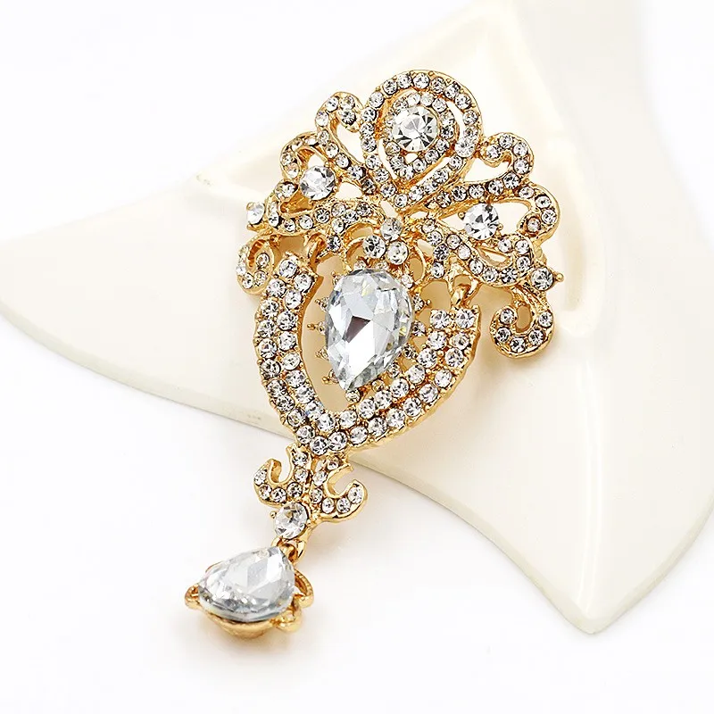 Luxury Crown Waterdrop Crystal Rhinestone Pin Wedding Creative Pendant