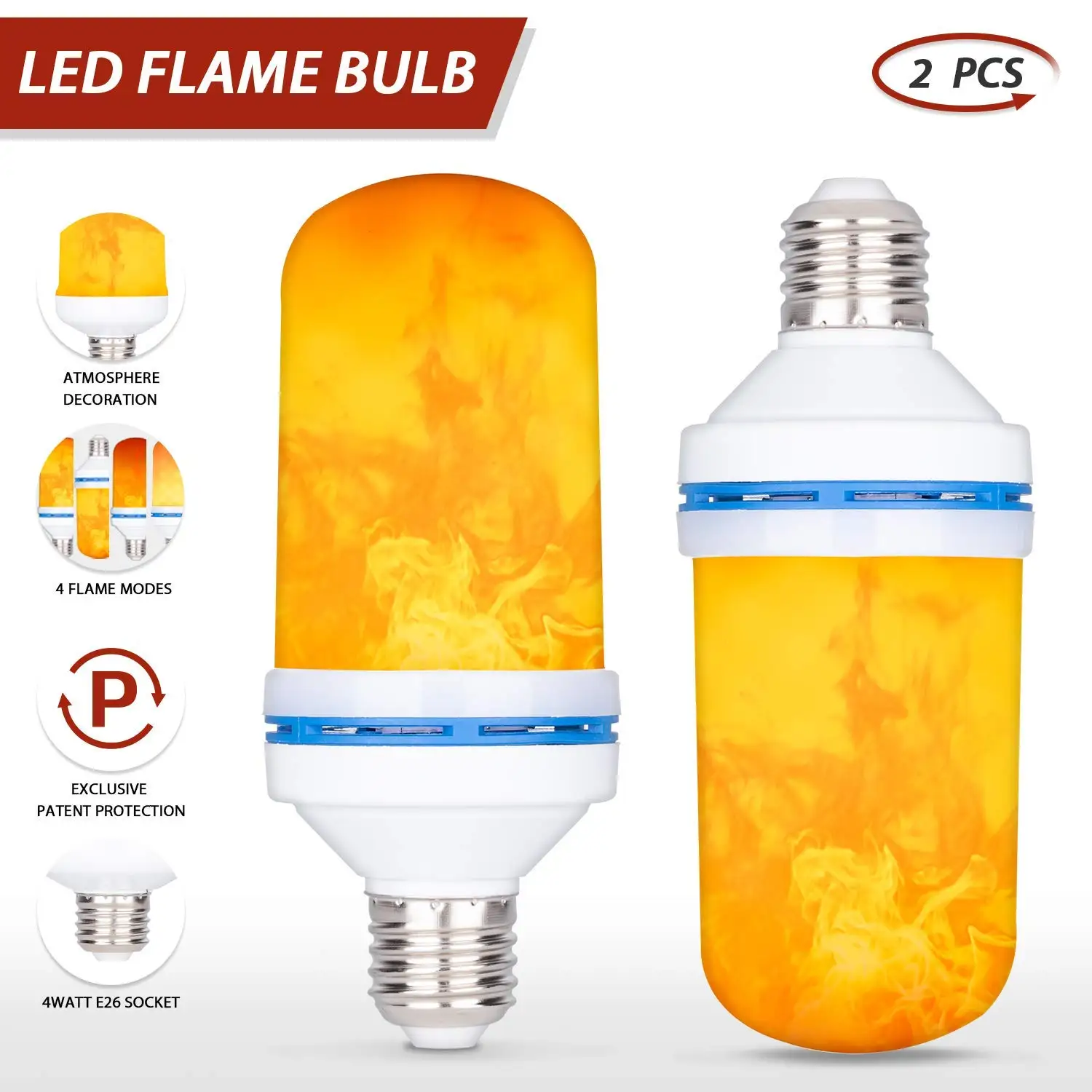 LED Flame Effect Light Bulb Flickering Fire Light Decorative Lamp for Christmas,Party,Bar,Restaurant,Wall Light,Festival Sailstar 4 Watts 1500K Lighting with Standard E26 Base 2-Pack