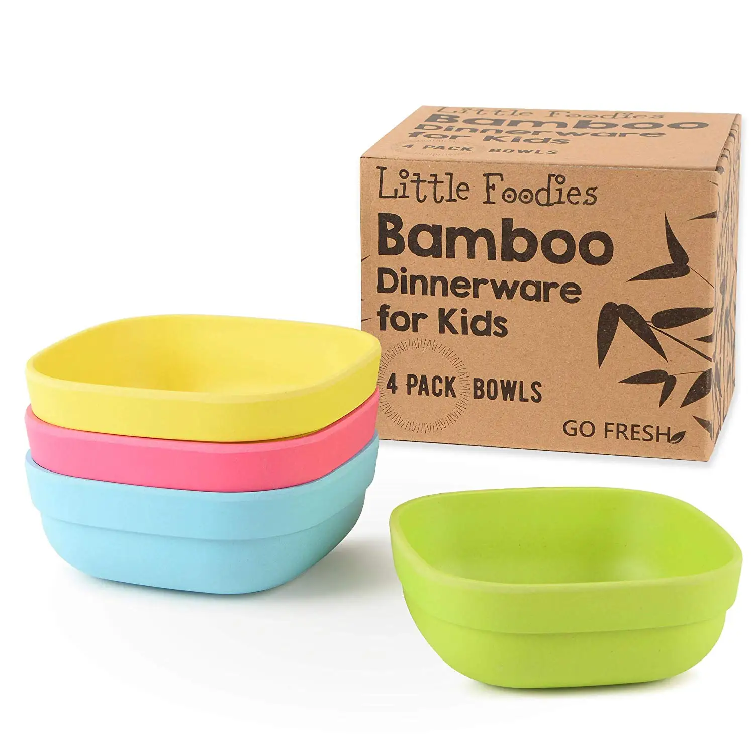 GO FRESH Bamboo Kids Bowls, Set of 4 kids bamboo dinnerware for everyday use, Eco-friendly kids bamboo bowls, BPA Free, Dishwasher safe and Stackable