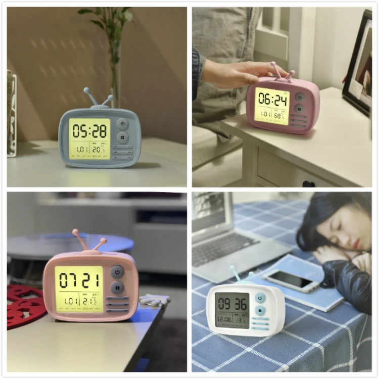 Cute Two Backlights Digital Tv Alarm Clock Usb Silicone Voice Reminder