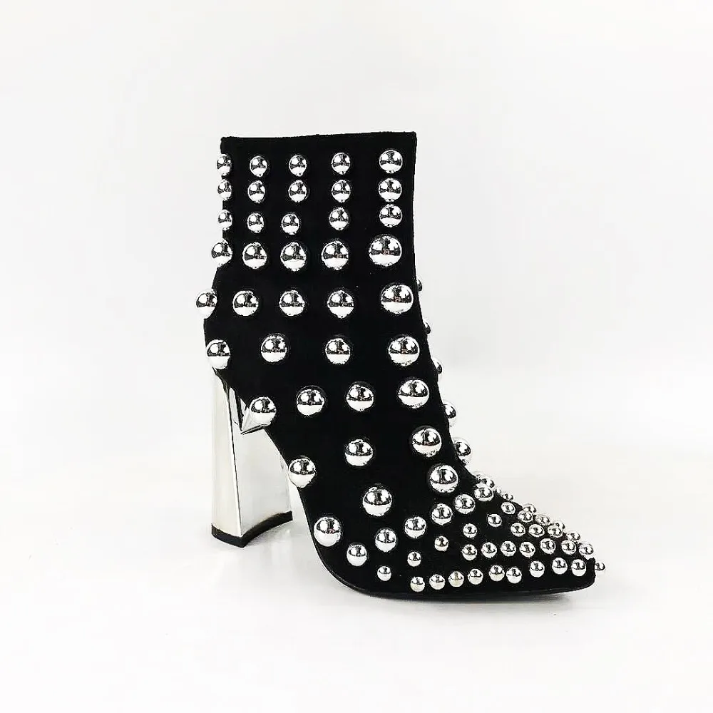 New Fashion Rhinestones Ankle Winter Boots Pointed Toe High Heel Ladies ...