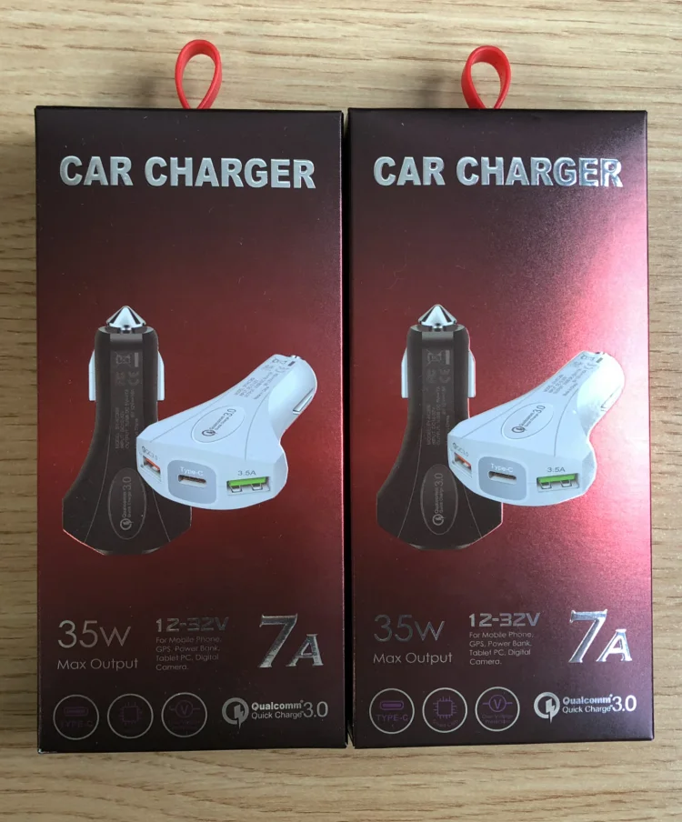 OEM 5V 7A 2 USB and Type-C Port Fast Charger Mobile Phone QC3.0 USB Car Charger