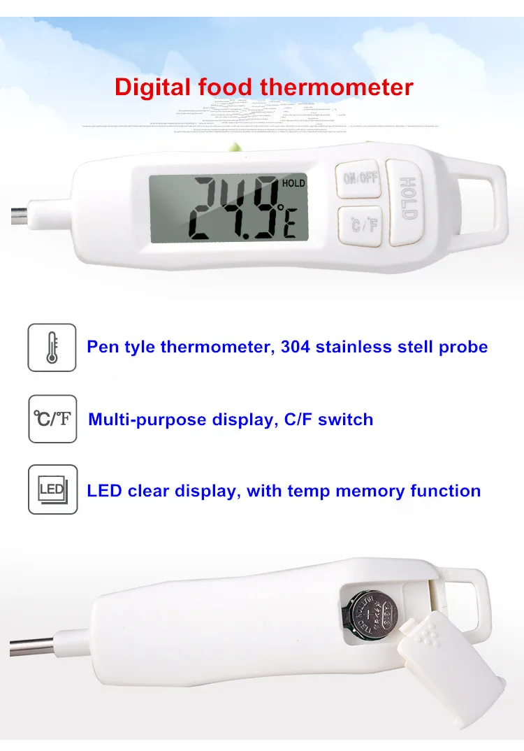 digital meat and food thermometer for cooking bbq LCD instant read