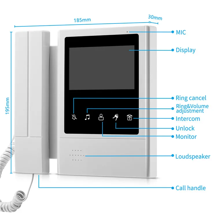 4.3inch monitor with HD camera doorbell kit 4wire video intercom system door video phone interphone