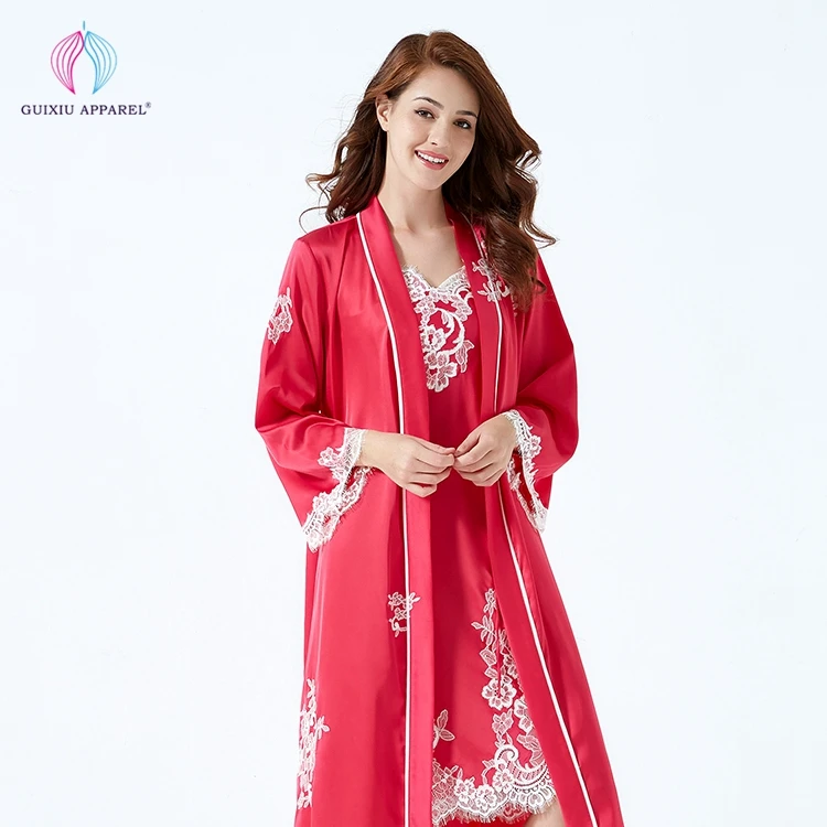 Luxury Silk Robe With Floral Lace Embroidery Personalized 100% Pure ...