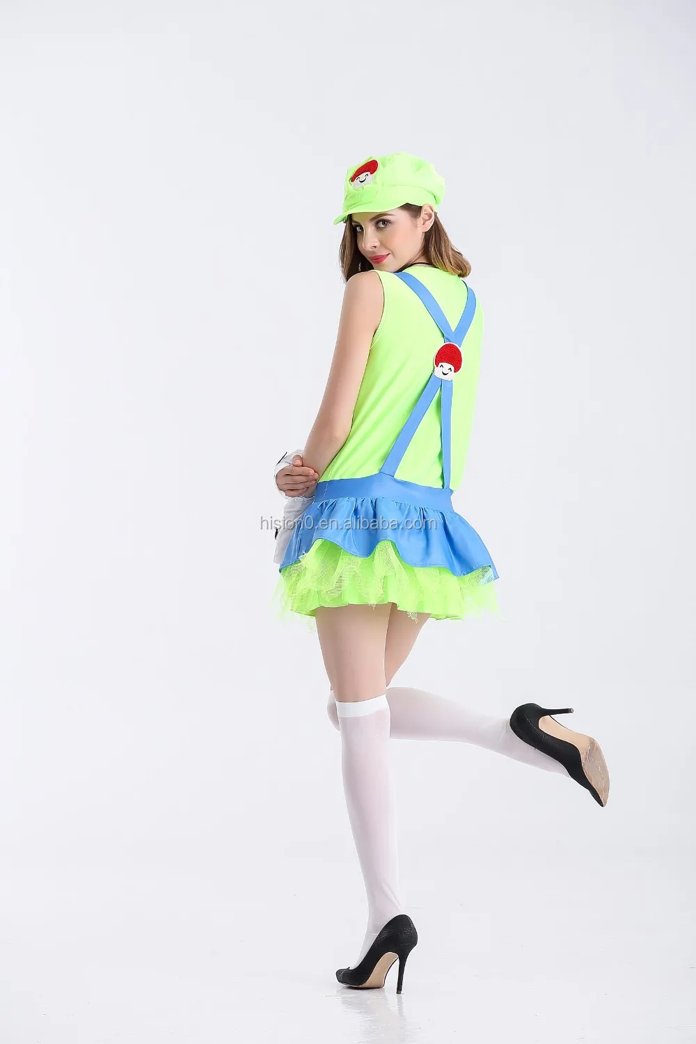 Sexy Halloween Cosplay Super Mario Costume 4pcs Set Green Costume Hot