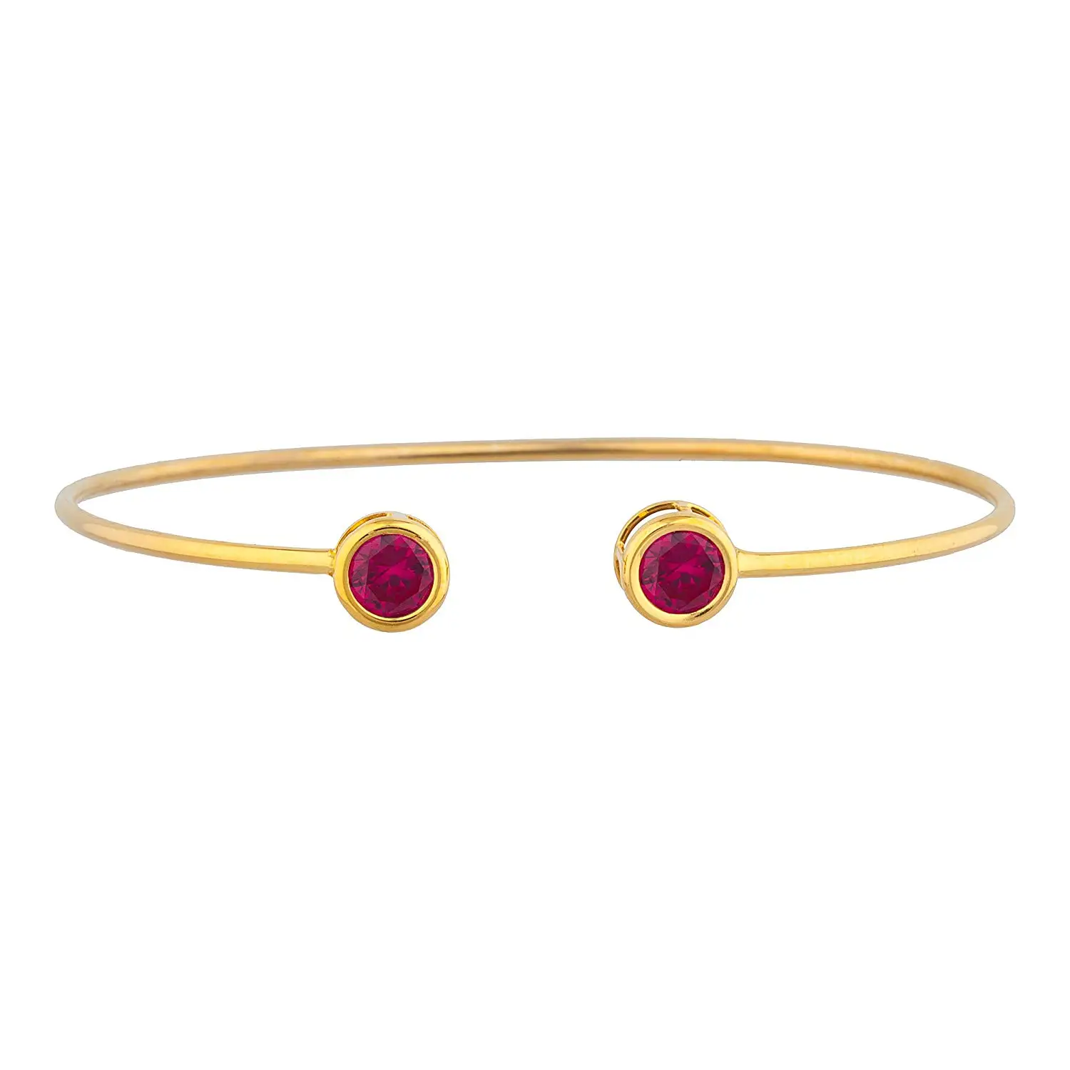 2 Ct Created Ruby Round Bezel Bangle Bracelet 14Kt Yellow Gold Plated Over .925 Sterling Silver