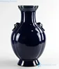 RYUU12 manufacture on line sale dark blue ceramic flower vase with lion head ring