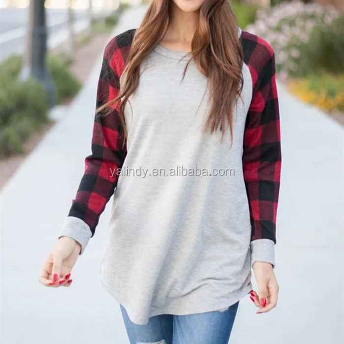 raglan with buffalo plaid sleeves