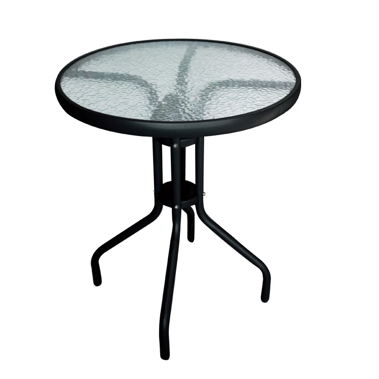 small round glass garden table