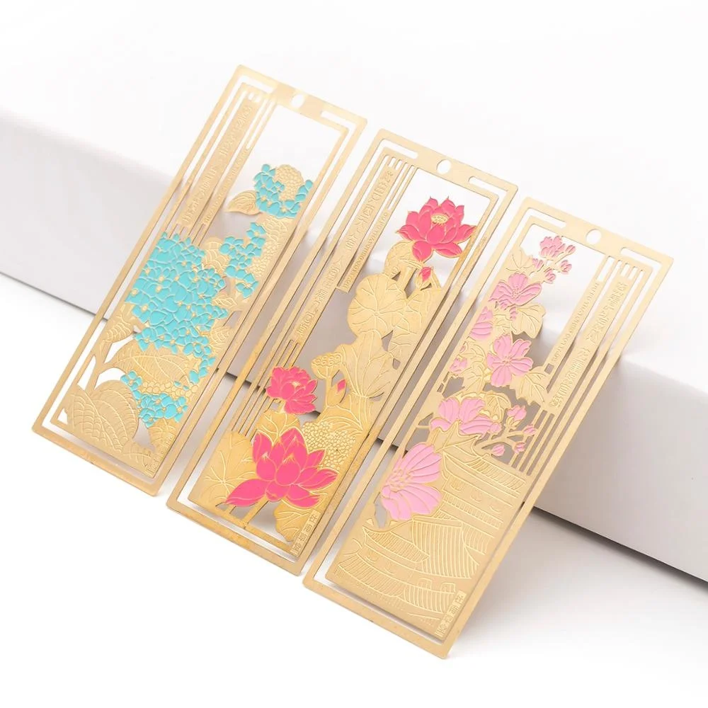 Custom logo aluminum metal feather snowflake butterfly enamel ribbon christmas design paper metal bookmark