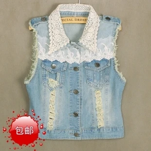 Nuevo 2013 mujer chaleco de mezclilla de encaje moda para
