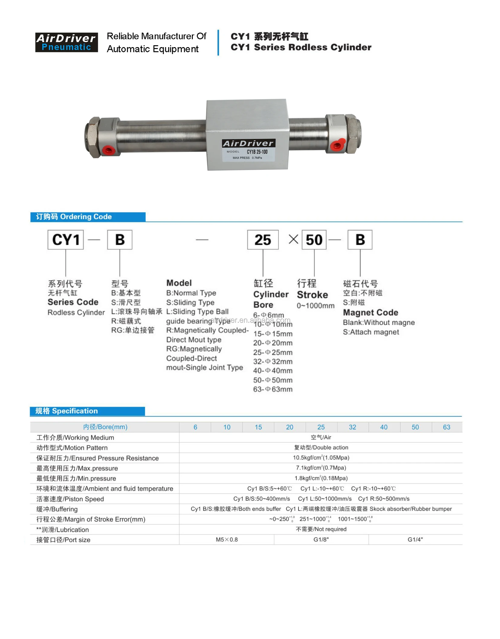 Travel: 1" Details about   PHD SA022X1 Pneumatic Cylinder Ports: 10-32 Bore: 1/2" 