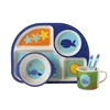 Cartoon Bamboo Fiber Baby Tableware Set Eco-Friendly Dinnerware Set with Bowl Plate Fork Spoon and Cup bamboo Tableware Kids