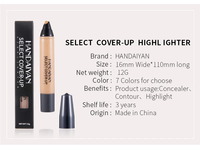 HANDAIYAN Contouring Makeup Hide Blemish Dark Circles Full Coverage Concealer Highlight Bronzer Pen Perfect Make Up 12 Colors
