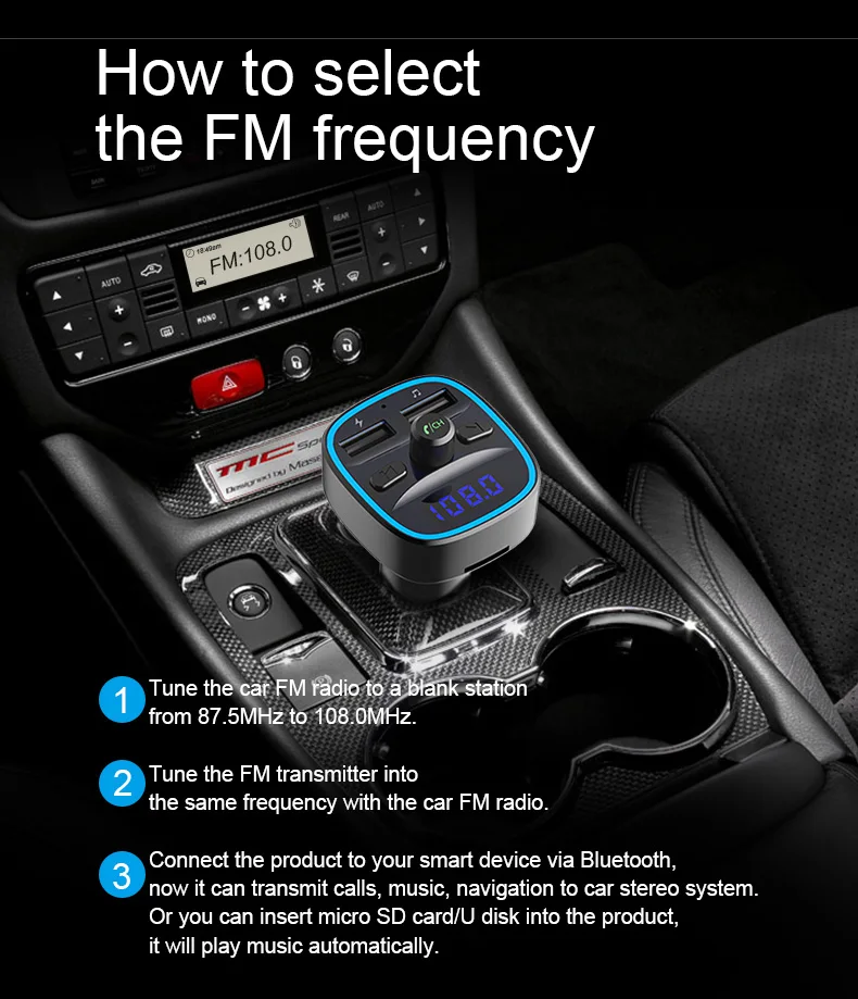 Agetunr T25 Bluetooth 5.0 Car Fm Transmitter Read Card/udisk Usb Charger Display Screen Mp3